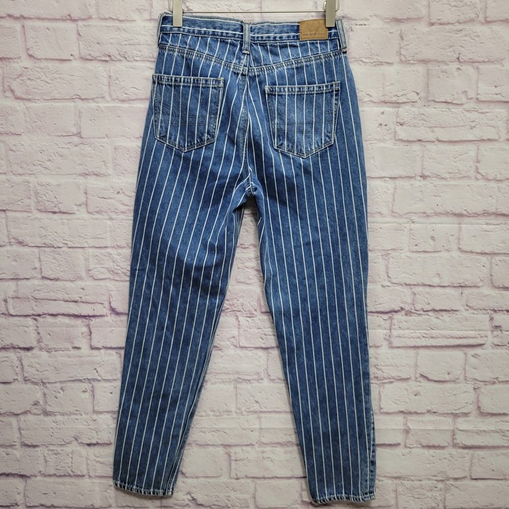 American Eagle Pinstripe High Waisted Mom Jeans Sz 0 Denim Retro Streetwear - Picture 2 of 10